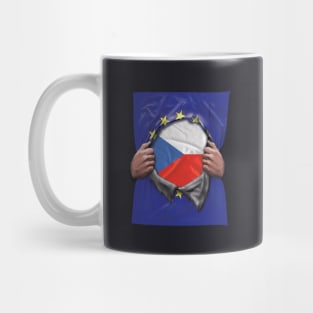 Czech Republic Flag European Union Flag Ripped Open - Gift for Czech From Czech Republic Mug